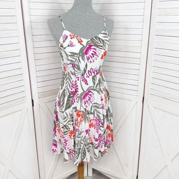 Old Navy Tropical Floral Print Cami Sundress Fit Flare White Pink Small - Picture 1 of 14